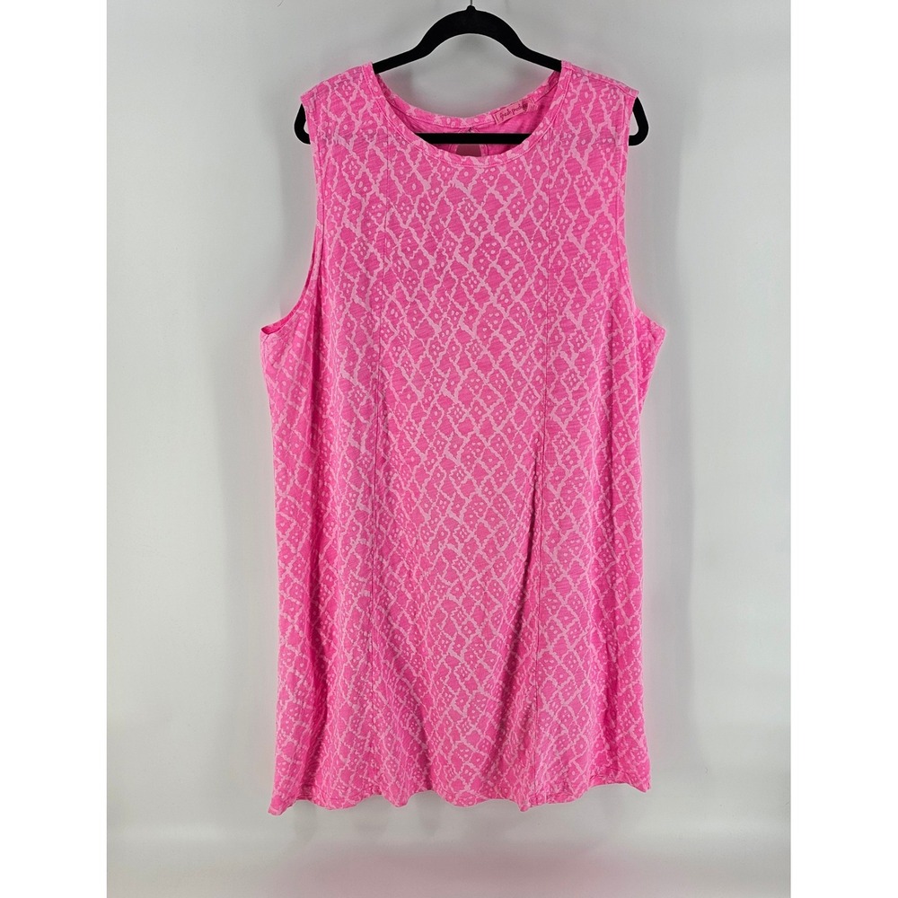 Fresh Produce Sleeveless Dress 2X Pink Geometric Print 100% Cotton Casual Shift